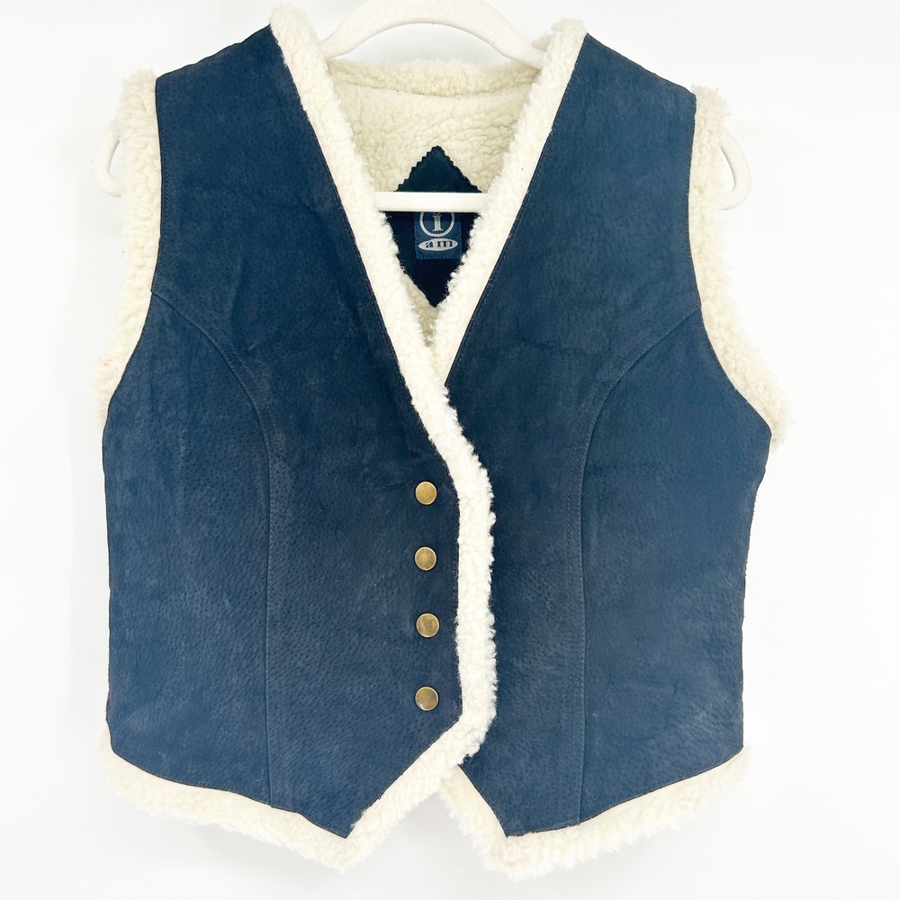 NWT I Am Womens Vintage‎ Genuine Suede Sherpa Lined Plaid Flannel Vest Size M